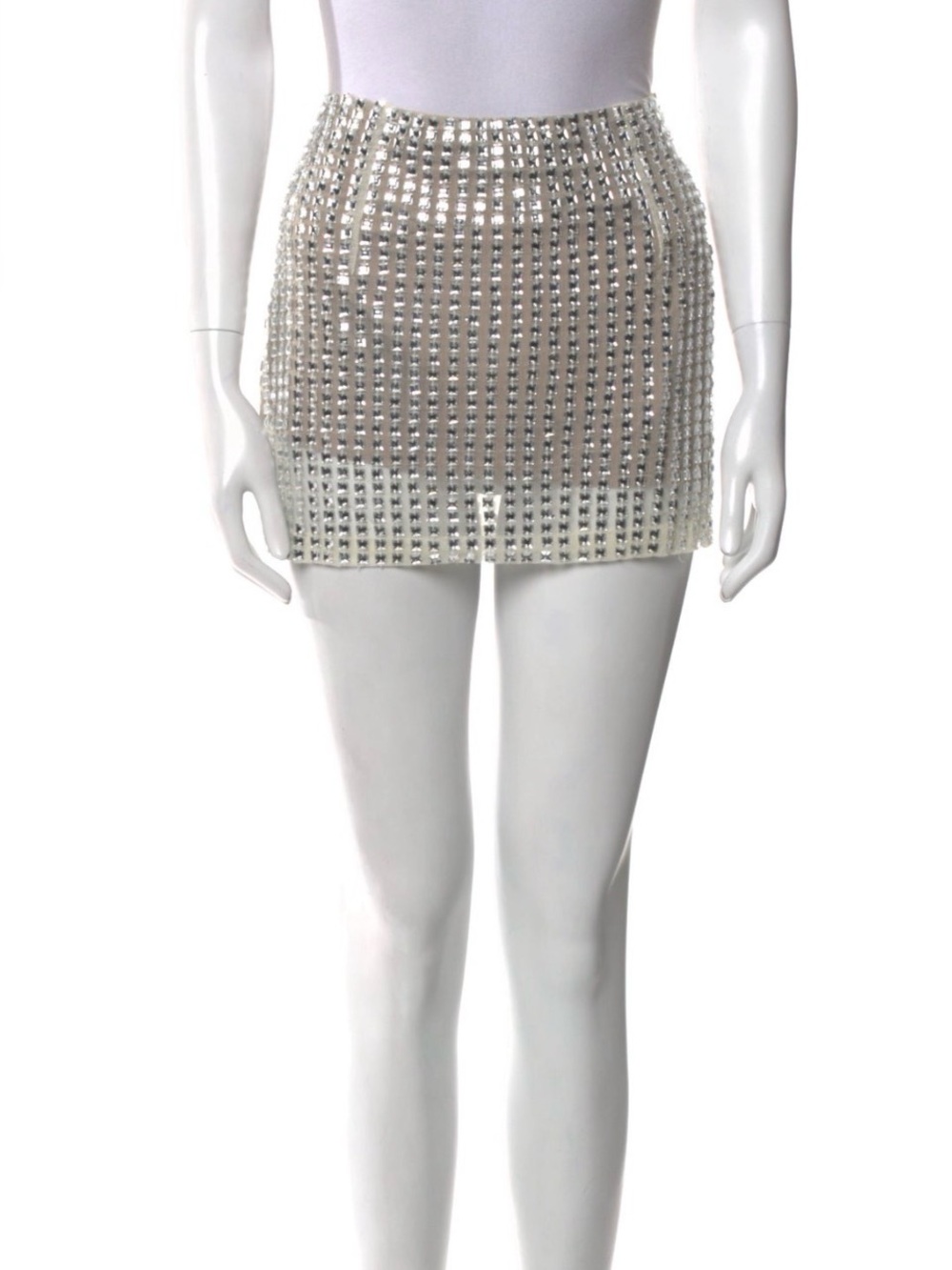 L'AGENCE Ivory Mini Skirt with Silver Stud Grid